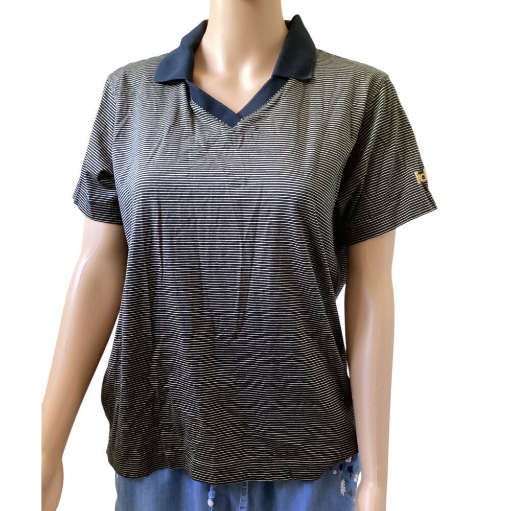 Peter Millar FedEx Polo Golf Shirt horizontal Stripes V-neck collard L